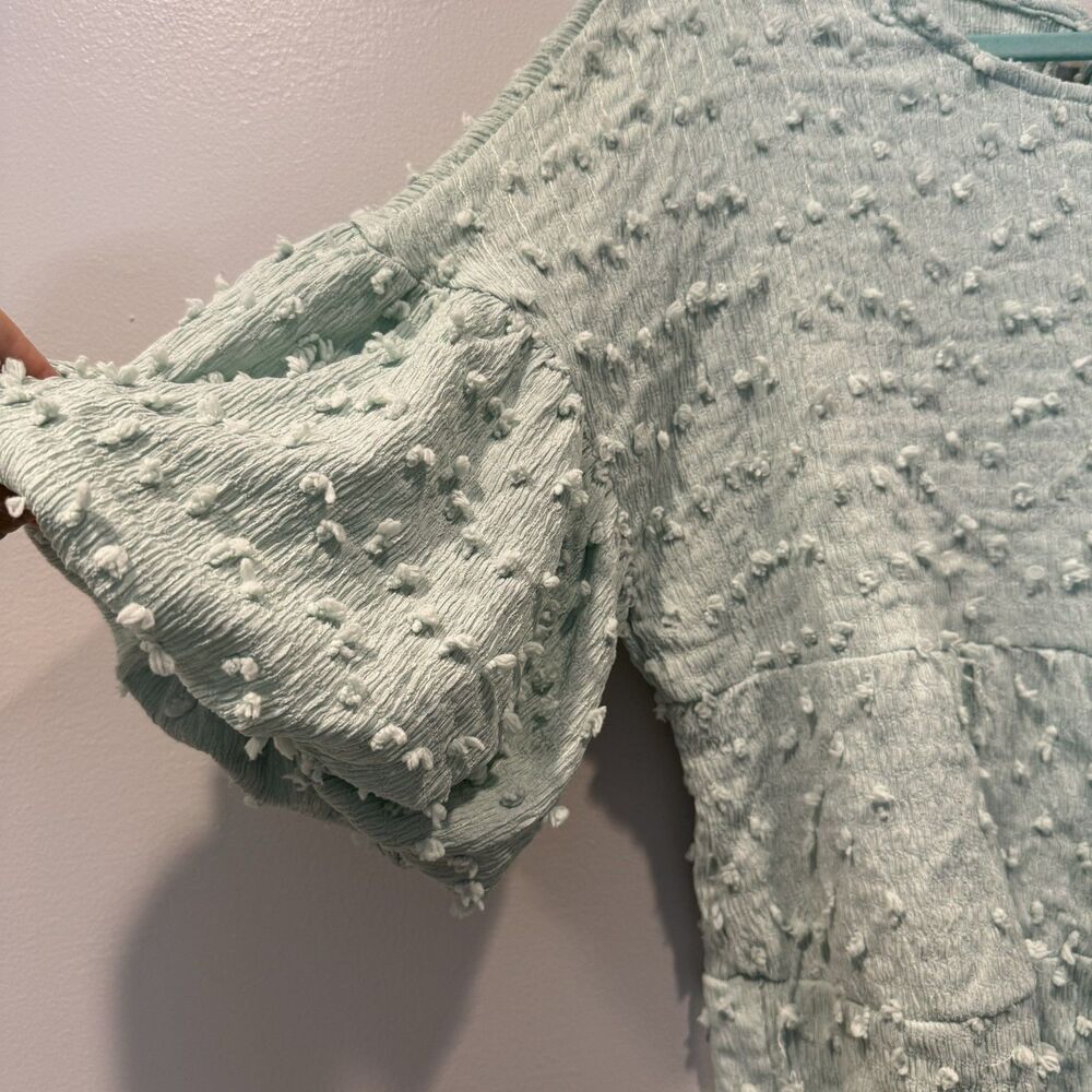 New In Top Textured Swiss Dot Peplum Blouse Bell Sleeve Mint Green Women Large - Picture 8 of 10